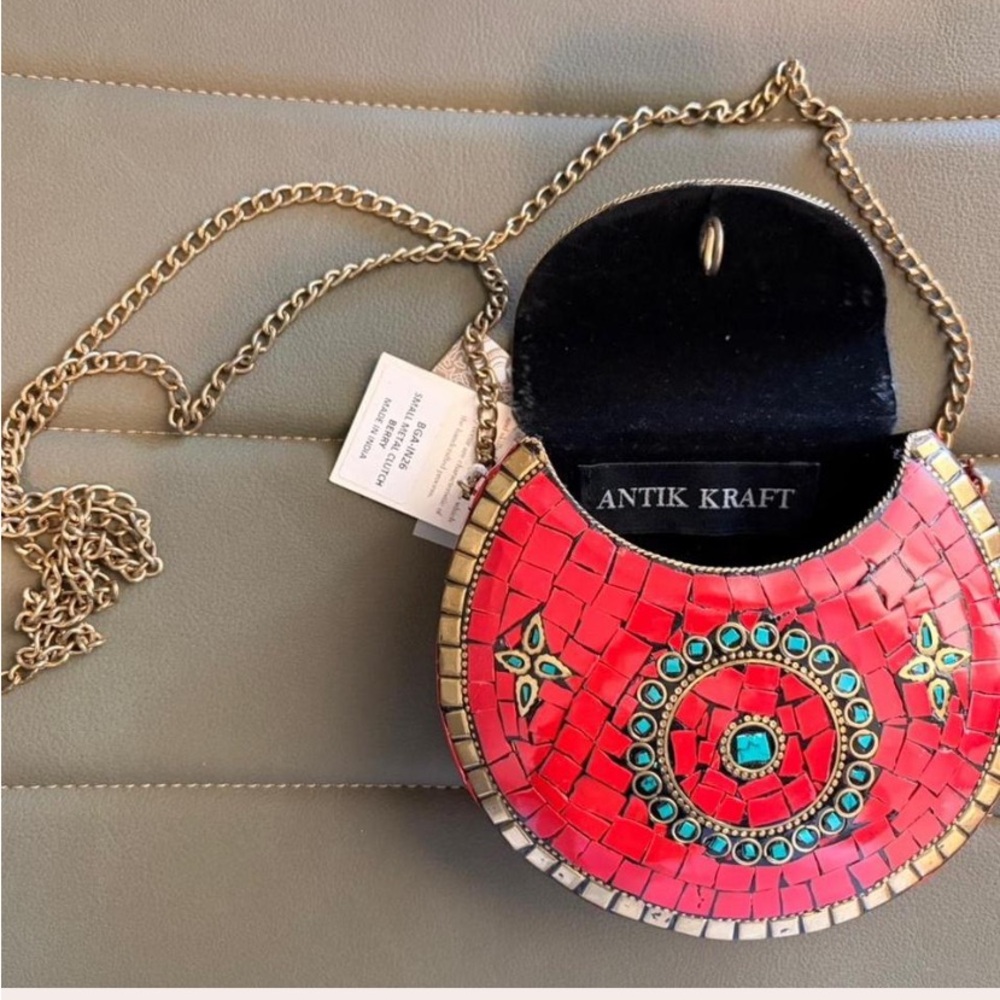NWT Antik Kraft BGA-IN26 small metal clutch with bronze chain strap - Picture 10 of 15